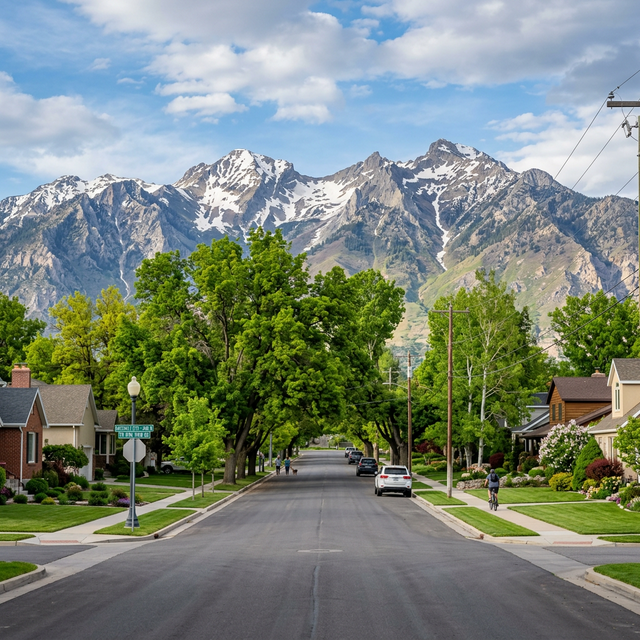 Kaysville Utah tree-lined streets and mountains