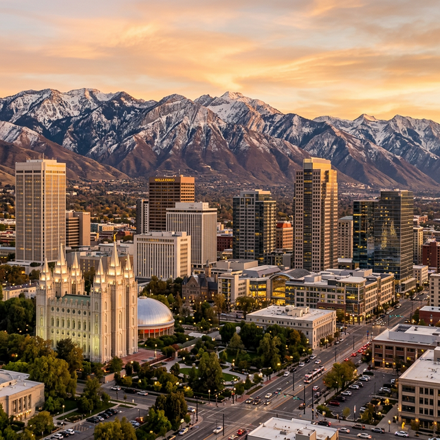 Salt Lake City Utah skyline with Wasatch Mountains